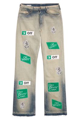 Off-White Men's Diag Multilogo Relaxed Slim Fit Jeans in Grey/White
