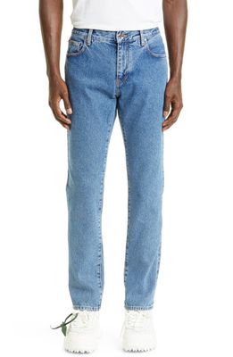 Off-White Men's Diagonal Outline Slim Fit Jeans in Medium Blue White