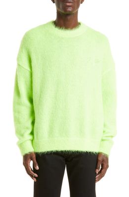 Off-White Men's Embroidered Logo Mohair Blend Sweater in Green Fluo