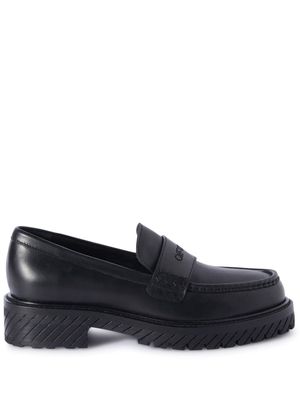 Off-White Military logo-debossed leather loafers - Black