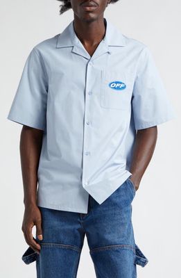 Off-White On the Go Moon Short Sleeve Cotton Camp Shirt in Placid Blue