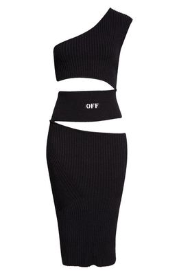 Off-White One-Shoulder Cutout Micro Bouclé Sweater Dress in Black White