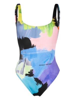 Off-White open-back printed swimsuit - Blue