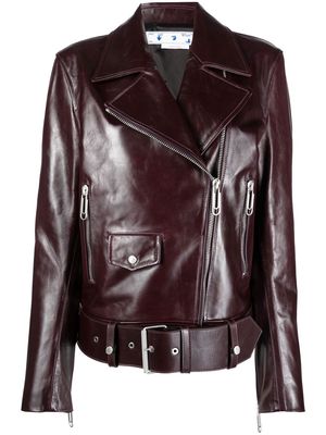 Off-White oversized leather biker jacket - Red