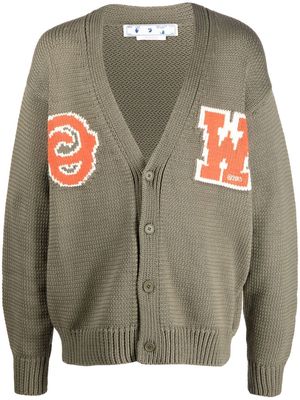 Off-White OW patch knitted V-neck cardigan - Green