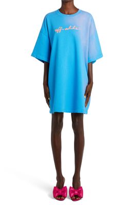 Off-White Painter Cotton Logo T-Shirt Dress in Blue Pink
