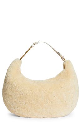Off-White Paper Clip Genuine Shearling Hobo Bag in Beige