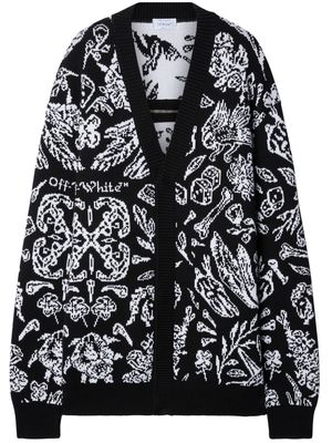 Off-White patterned intarsia-knit cotton-blend cardigan - Black