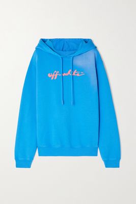 Off-White - Printed Cotton-jersey Hoodie - Blue