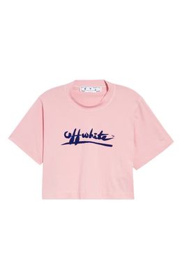 Off-White Readymade Crop Flocked T-Shirt in Pink Blue