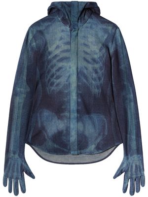 Off-White Runway Body Scan 2skin denim hooded shirt - Blue