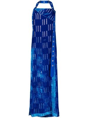 Off-White Shibori velvet open-back dress - Blue