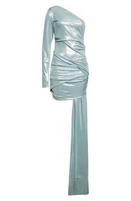 Off-White Shiny Jersey One-Shoulder Dress in Silver