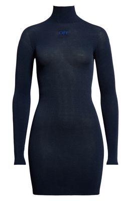 Off-White Slick Mock Neck Long Sleeve Mini Sweater Dress in Cobalt Blue Blue