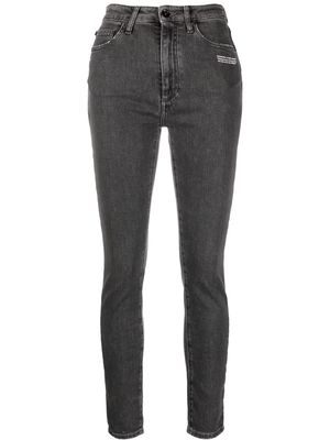 Off-White slogan-print cropped skinny jeans - Grey