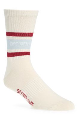 Off-White Stripes Logo Crew Socks in Ivory/Fig