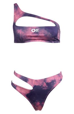 Off-White Tie Dye Cutout Two-Piece Swimsuit in Pink Blue