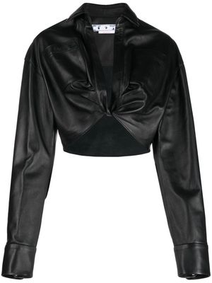 Off-White twist-detail cropped leather top - BLACK NO COLOR