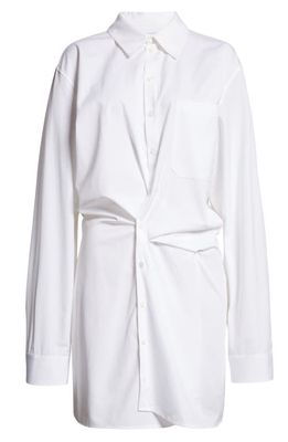 Off-White Twist Detail Long Sleeve Cotton Poplin Shirtdress