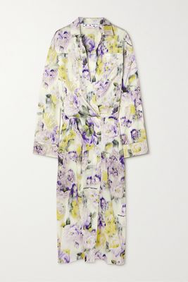 Off-White - Twisted Floral-print Crepe De Chine Wrap-effect Midi Dress - Green