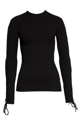 Off-White Vanise Lace-Up Sleeve Rib Sweater in Black