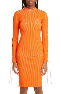 Off-White Vanise Lace-Up Sleeve Rib Sweater in Coral Red