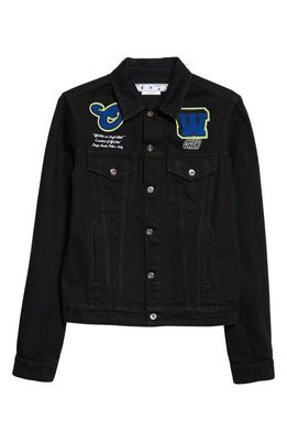 Off-White Varsity Patch Denim Jacket in Black Blue