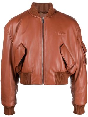 Off-White Wave Off Lea cropped bomber jacket - Brown