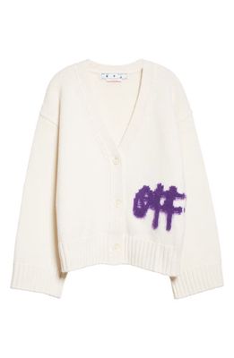 Off-White Women's Intarsia Logo V-Neck Wool Blend Cardigan in White Purple