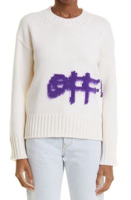 Off-White Women's Intarsia Spray Paint Logo Wool Blend Sweater in White Purple