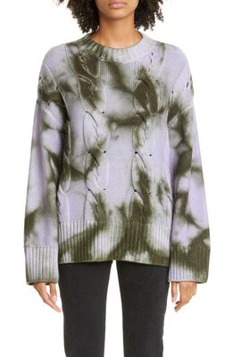 Off-White Women's Tie Dye Wool Blend Cable Sweater in Military Lilac