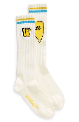 Off-White World Wool Blend Rib Socks in White Yellow