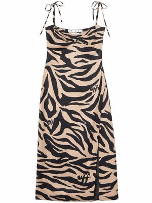 Off-White zebra print side-slit dress - Neutrals