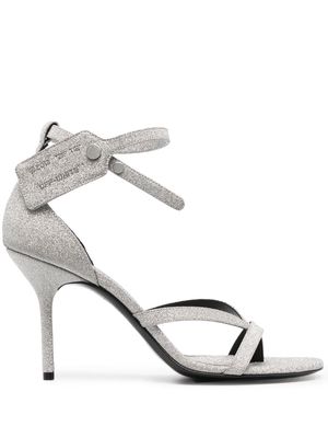 Off-White zip-tie glittered leather sandals - Silver