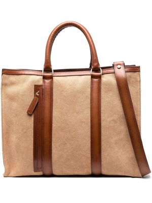 Officine Creative Quentin leather-panel tote bag - Brown