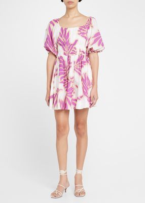 Ohara Puff-Sleeve Cinched Mini Dress