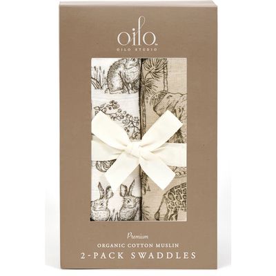 Oilo 2-Pack Cotton Muslin Swaddle Blankets in Eggshell/Bark 