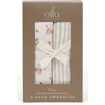 Oilo 2-Pack Cotton Muslin Swaddle Blankets in Eggshell/Sea 