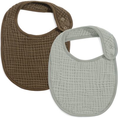 Oilo Assorted 2-Pack Organic Cotton Muslin Baby Bibs in Bark/Seamoss 