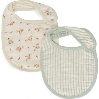 Oilo Assorted 2-Pack Organic Cotton Muslin Baby Bibs in Eggshell/Sea 