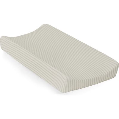 Oilo Print Organic Cotton Changing Pad Cover in Eggshell/Sea Moss Stripe 