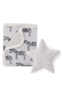 Oilo Zebra Cuddle Blanket & Blush Star Dream Pillow Set in Gray