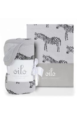 Oilo Zebra Cuddle Blanket & Fitted Crib Sheet Set in Gray