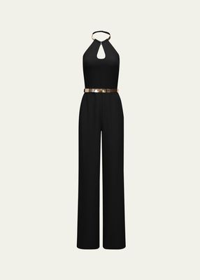 Oki Cutout Stretch Crepe Halter Jumpsuit