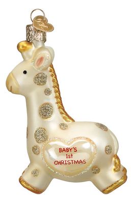 Old World Christmas Baby's First Christmas Giraffe Glass Ornament in Gold/Black/Red