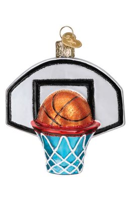 Old World Christmas Basketball Hoop Glass Ornament in White/Orange/Blue