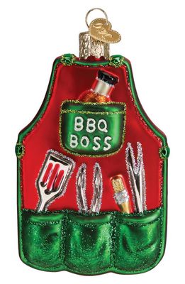 Old World Christmas BBQ Apron Glass Ornament in Red/Green/Silver
