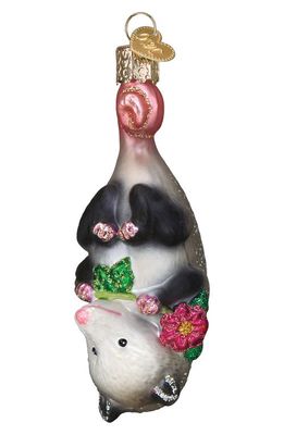 Old World Christmas Blossom Opossum Glass Ornament in Grey/Black/Pink