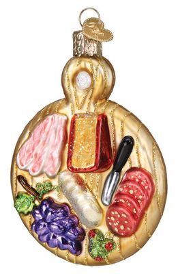 Old World Christmas Charcuterie Board Glass Ornament in Brown/Yellow Red/Purple