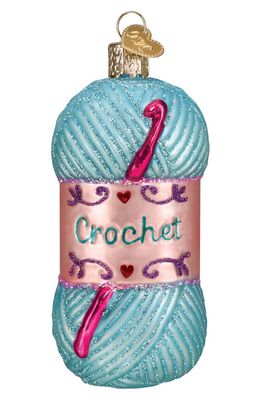 Old World Christmas Crochet Yarn Glass Ornament in Blue/Pink